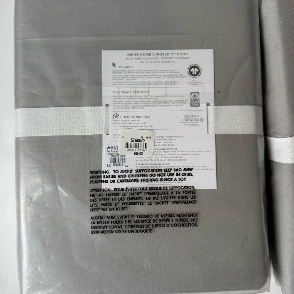 Set of 2 New Pottery Barn west elm organic soft cotton duvet cover Twin - Picture 4 of 7